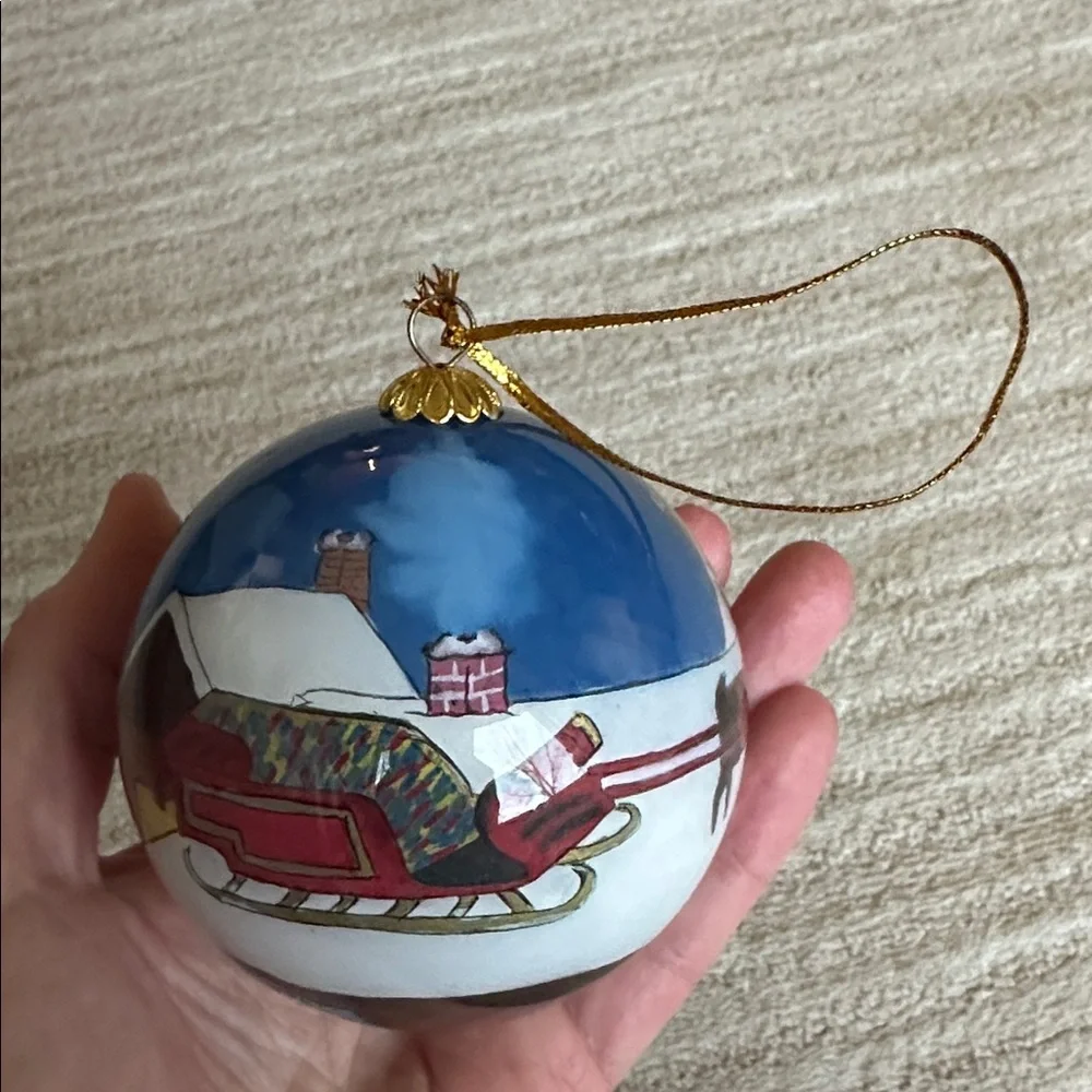 Vintage Pier 1 Li Bien Glass Inside Painted Christmas Ornament Santa Reindeer 98